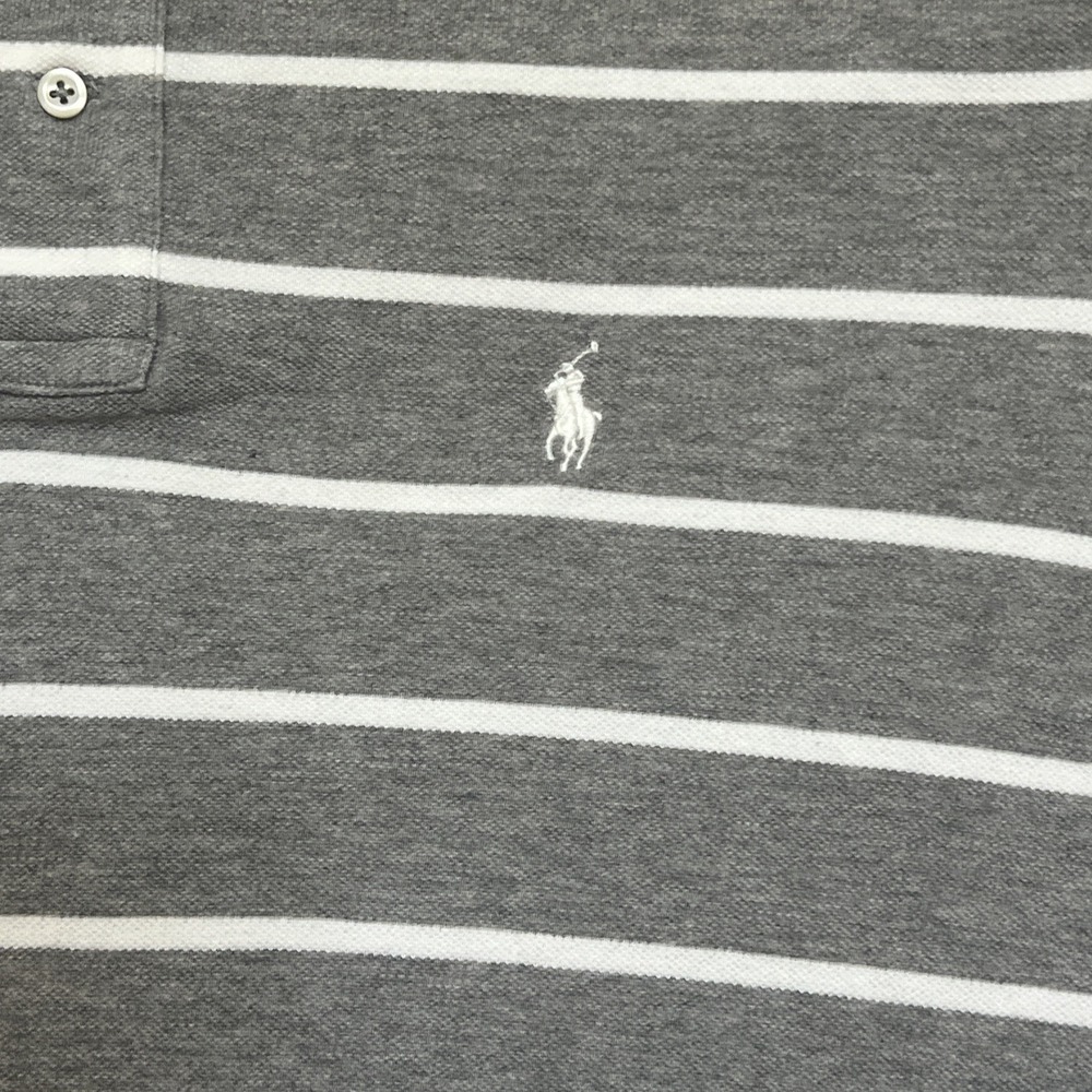 Polo Ralph Lauren Men's Gray White Striped Polo Shirt Size X Large Cotton - Picture 2 of 7